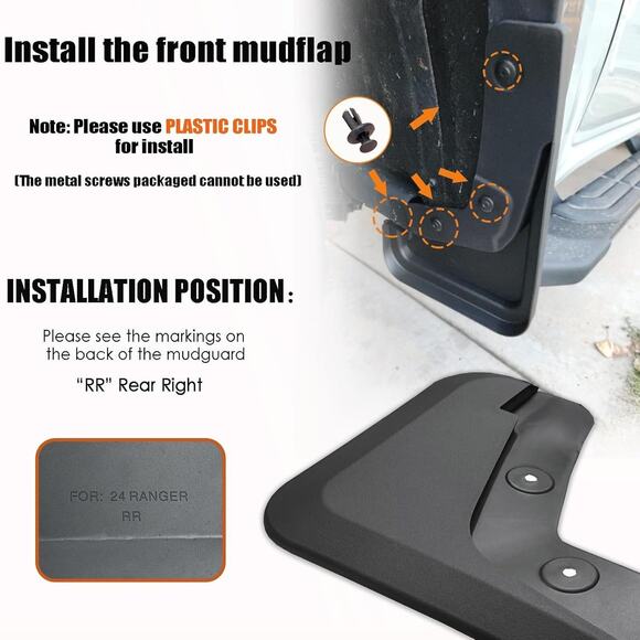 4 Pc Mud Flaps Splash Guards Compatible with Ford Ranger 2024 2025 No Drill - Picture 4 of 8